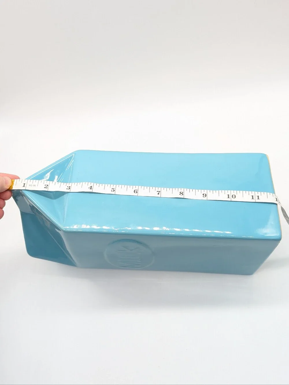 Large Blue Ceramic Novelty Milk Carton Vase